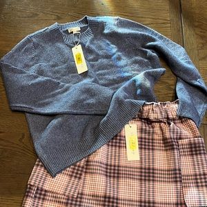 Girls plaid skirt and blue sweater NWT